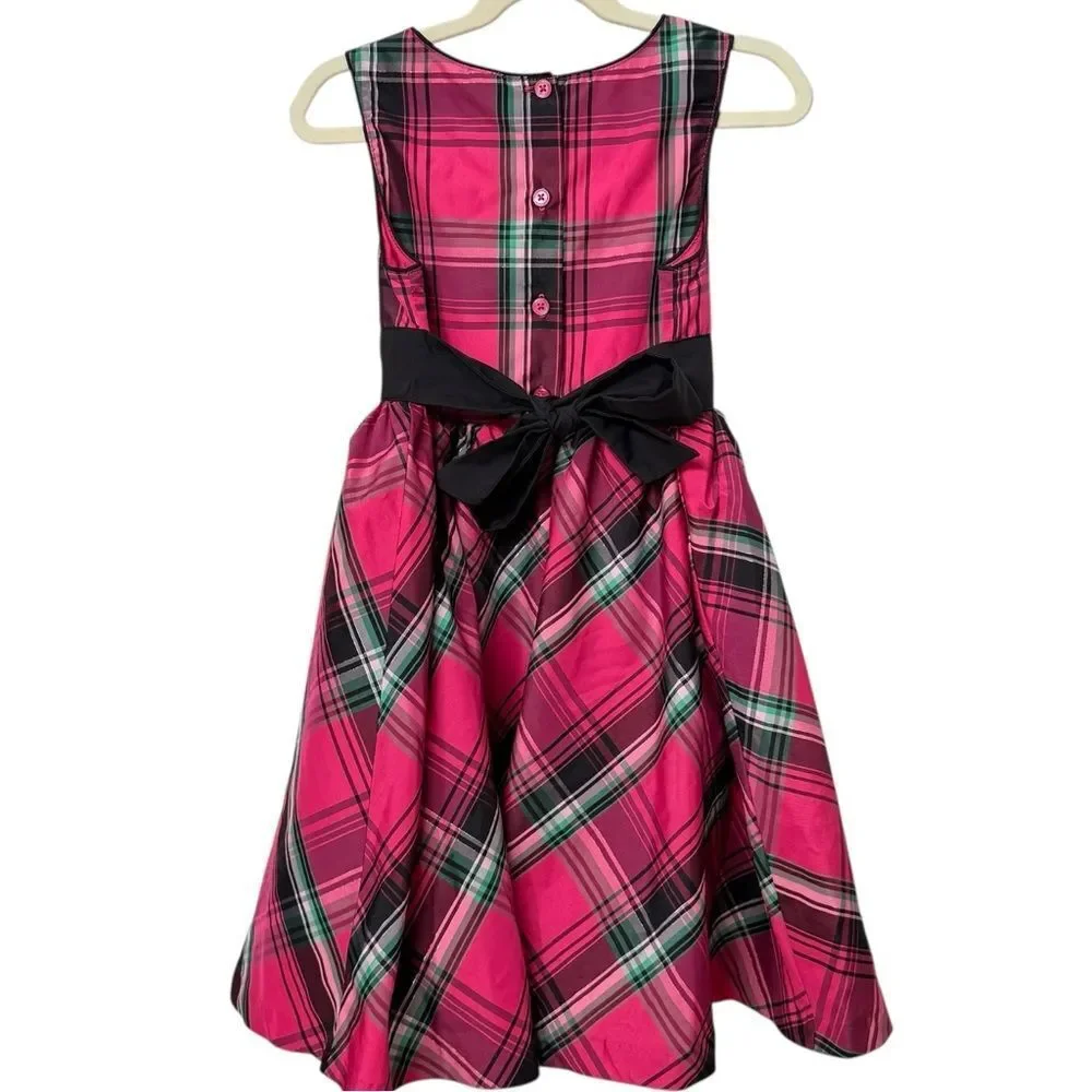 OshKosh B’Gosh Girls Pink Plaid Sleeveless Bow Back Plaid Formal Party Dress. 6.